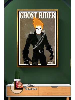 KOSS Dijital Ghost Rider Marvel Duvar Dekoru Alevli Kuru Kafa Tasarım Salon Erkek Odası Çerçeveli Kanvas Tablo