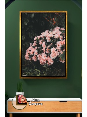 KOSS Dijital Pembe Çiçek Bahçesi Görünümlü Romantik Salon ve Yatak Odası Duvar Dekoru Çerçeveli Kanvas Tablo