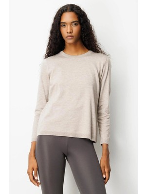 Desen Triko Kadın Basic Sıfır Yaka Kazak 0242308 Vizon