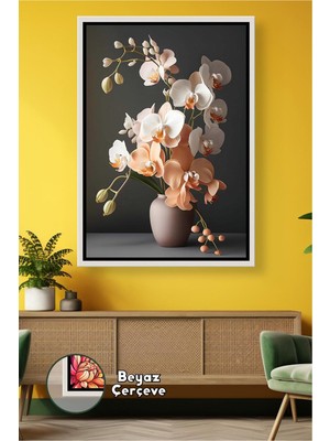 KOSS Dijital Orkide Vazo Tasarımlı Şık Salon Tablosu Minimal Ev Dekorasyonu Uyumlu Çerçeveli Kanvas Tablo