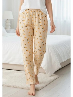Erdenay Tekstil Ipeksi Dokulu Süet Pijama Altı Limon Desenli