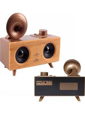 Polygold B6 Müzik Kutusu Şarjlı Gramafon Ahşap Bluetooth USB Sd Aux Fm