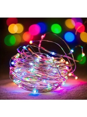 Es Dekor 78 INÇ-2M-20LED'LER / Renkli Pil ile Çalışan Peri Işıkları Gümüş Tel LED Dizili Işıklar