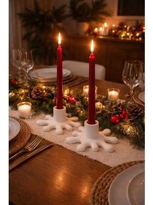 Liza Home Decoration El Yapımıdalga Desenli Mumluk 2’li Büyük Boy Şamdan/mumluk Minimal Dekoratif Set(Mumlar Dahil Değil)