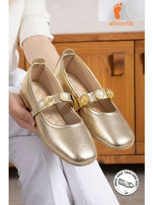 Albishoes Kadın Yılan Deri Model Aksesuarlı Babet Günlük Ofis Ayakkabısı Lastikli Babet Ayakkabı