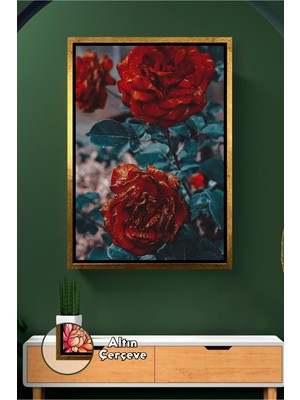 KOSS Dijital Bordo Gül Çiçeği Yakın Plan Romantik Ev Dekorasyonu Salon Yatak Odası Için Çerçeveli Kanvas Tablo