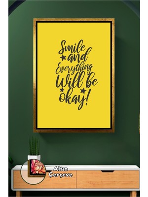 KOSS Dijital Ingilizce Pozitif Mesajlı Duvar Tablosu Sarı Zeminli Salon Yatak Odası Dekoru Çerçeveli Kanvas Tablo