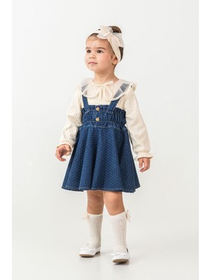 Cocosiss 21146SS – Kız Bebek Prenses Denim Elbiseli Takım | Mavi (9–24 Ay)