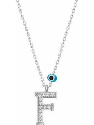 Katre46 925 Ayar Gümüş Nazar Rodyum F Harfi Kadın Gümüş Kolye