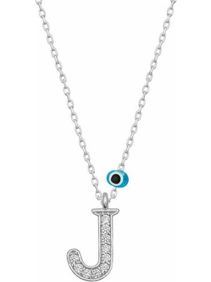 Katre46 925 Ayar Gümüş Nazar Rodyum J Harfi Kadın Gümüş Kolye