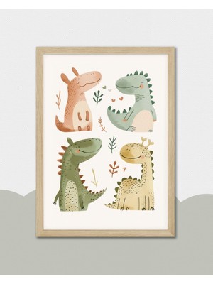 Fuart.Co Renkli Dinozorlar Dijital Baskı Posteri (Çerçevesiz) Çocuk Odası Için Poster Nufu