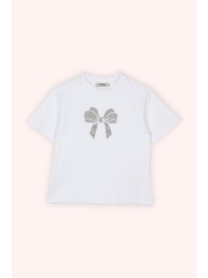 Panço Kız Çocuk Sim Baskılı Beyaz Tişört