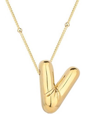 Katre46 925 Ayar Gümüş Gold Balon V Harfi Kadın Kolye