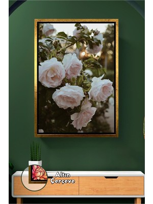 KOSS Dijital Pastel Tonlu Gül Çiçekleriyle Romantik Salon ve Yatak Odası Duvar Dekoru Çerçeveli Kanvas Tablo