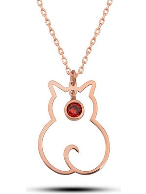 Katre46 925 Ayar Gümüş Ocak Ayı Doğum Taşı Kedi Kadın Kolye
