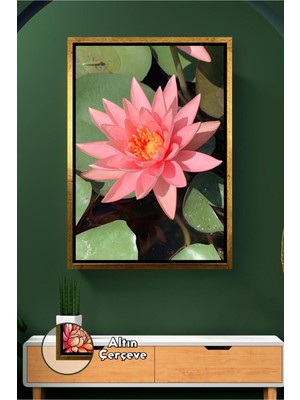 KOSS Dijital Pembe Lotus Çiçeği Su Üzerinde Doğal Görünüm Salon Yatak Odası Duvar Dekoru Çerçeveli Kanvas Tablo