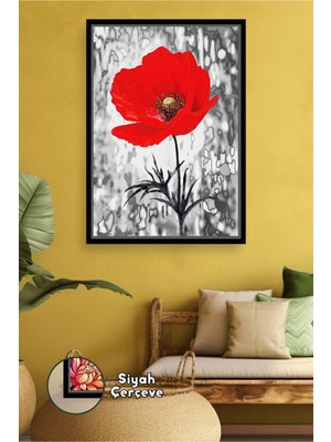 KOSS Dijital Kırmızı Gelincik Figürlü Duvar Süsü Salon Ofis Kafe Dekoru Için Dikkat Çekici Çerçeveli Kanvas Tablo