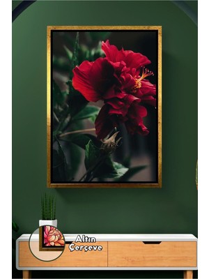 KOSS Dijital Kırmızı Hibiskus Çiçekli Tablo Modern Salon Yatak Odası Dekorasyonu Için Çerçeveli Kanvas Tablo