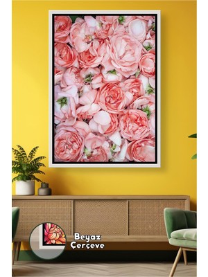 KOSS Dijital Pudra Tonlu Gül Çiçekli Duvar Tablosu Modern Ev Dekoru Salon Yatak Odası Için Çerçeveli Kanvas Tablo