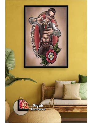 KOSS Dijital Berber ve Kuaför Salonları Için Dövmeli Usta Tıraş Klasik Erkek Bakım Stil Çerçeveli Kanvas Tablo