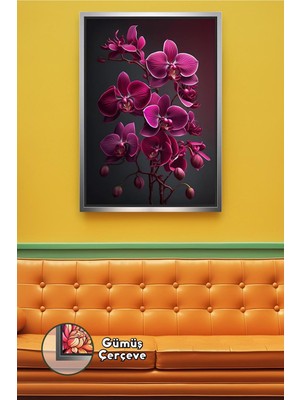 KOSS Dijital Fuşya Orkide Çiçekleri ile Çarpıcı Salon ve Yatak Odası Duvar Dekoru Ev Stili Çerçeveli Kanvas Tablo