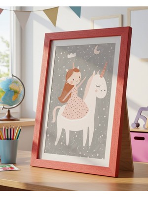 Fuart.Co Unicorn ve Kız Dijital Baskı Posteri (Çerçevesiz) Çocuk Odası Için Poster Nufu