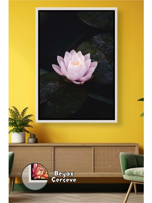 KOSS Dijital Pembe Nilüfer Lotus Çiçeği Minimal Tasarım Salon Ofis Dinlenme Alanı Için Çerçeveli Kanvas Tablo