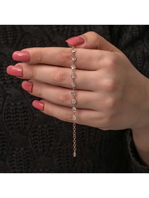 Katre46 925 Ayar Gümüş Rose Beyaz Taşlı Kadın Bileklik