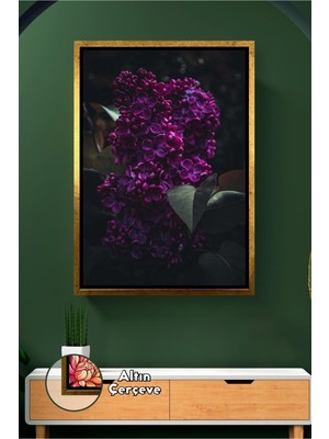 KOSS Dijital Mor Leylak Çiçeği Yakın Plan Doğal Yaprak Dokulu Derin Tonlu Çerçeveli Kanvas Tablo