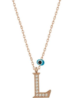 Katre46 925 Ayar Gümüş Nazar Rose L Harfi Kadın Gümüş Kolye