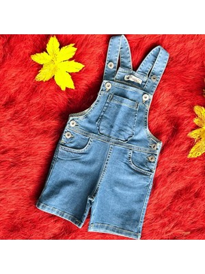 Rindo Kids Kot Şort Salopet - RN2427 - Mavi - 12 - 18 Ay Mavi