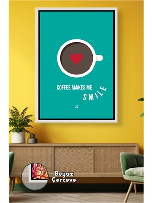 KOSS Dijital Minimal Kahve Figürlü Yazılı Mutfak Kahve Köşesi Ofis Duvar Dekoru Çerçeveli Kanvas Tablo