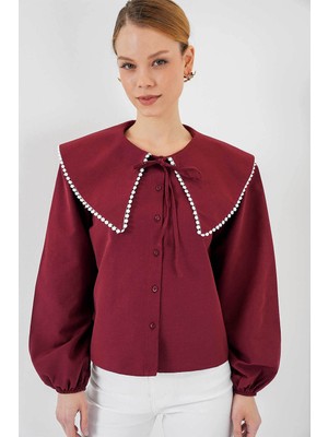 Bigdart Bebe Yaka Bordo Kadın Gömlek 20314