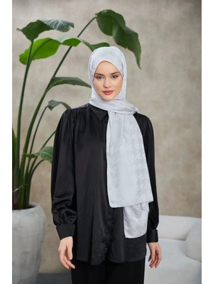 Lêvi D'or Gümüş Ipekhan Jakarlı Kazayağı Desen Şal