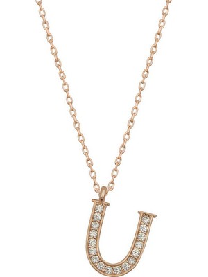 Katre46 925 Ayar Gümüş Rose U Harfi Kadın Gümüş Kolye