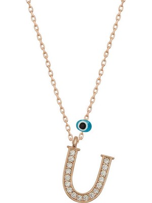 Katre46 925 Ayar Gümüş Nazar Rose U Harfi Kadın Gümüş Kolye