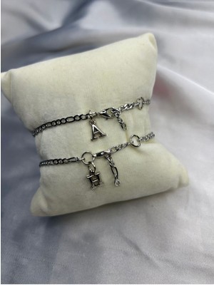 Sakura Accessories Kararmaz Çelik 1li Harfli Bileklik Sevgili/çift/arkadaş Bilekliği Unisex Harf Detay Bileklik (2ADET)