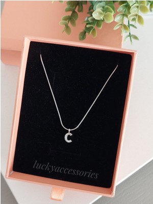 Sakura Accessories Çelik Silver Rodyum Kaplama Harf Kolye C Harfi