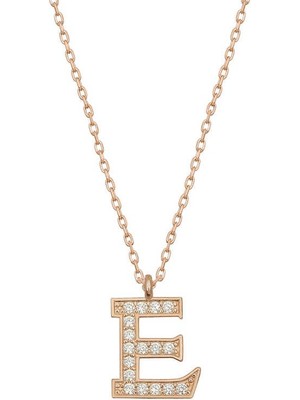 Katre46 925 Ayar Gümüş Rose E Harfi Kadın Gümüş Kolye