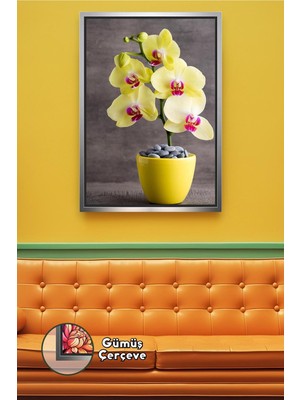 KOSS Dijital Sarı Orkide Temalı Çerçeveli Kanvas Tablo, Çiçek Desenli Duvar Dekoru, Salon ve Ofis Için Şık Tablo