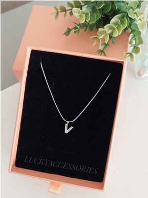 Sakura Accessories Çelik Silver Rodyum  Kaplama Harf Kolye V Harfi