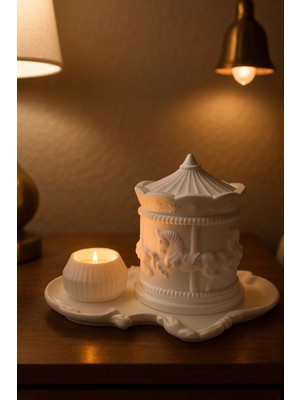 Liza Home Decoration Elyapımı Atlıkarınca Desenli Saksı Mumluk Tepsi Seti Dekoratif Organizer Makyaj Masası,ofis Salon Dekoru