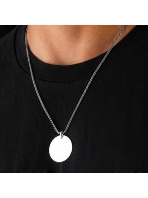 Katre46 925 Ayar Gümüş Yuvarlak Plaka Kolye