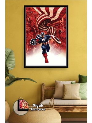 KOSS Dijital Captain America Kalkanlı Kahraman Duvar Dekoru Ev Ofis Genç Odası Çerçeveli Kanvas Tablo