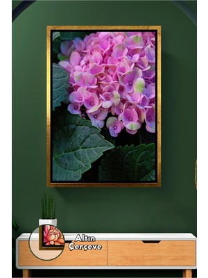 KOSS Dijital Pembe Ortanca Çiçeği Modern Çiçek Desenli Ev Dekorasyonu Salon Yatak Odası Çerçeveli Kanvas Tablo