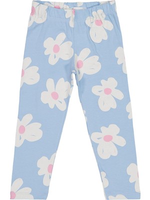 Civil Girls Büyük Çiçek Desenli 2-5 Yaş Tayt - Mavi 3-4 Yaş