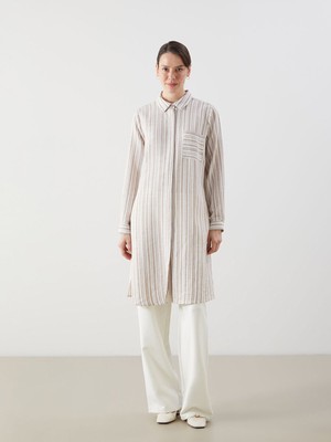 Lc Waikiki Yeni Sezon Çizgili Keten Görünümlü Kadın Gömlek Tunik