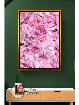 KOSS Dijital Pembe Gül Yakın Plan Çiçek Desenli Dekoratif Tablo Modern Çiçek Motifli Çerçeveli Kanvas Tablo