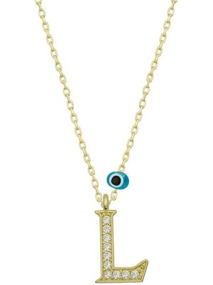 Katre46 925 Ayar Gümüş Nazar Gold L Harfi Kadın Gümüş Kolye