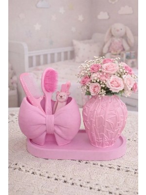 Liza Home Decoration Pembe Fiyonk Desenli Organizer Kabartma Desenli Vazo Seti - Bebek & Çocuk Odası Organizer